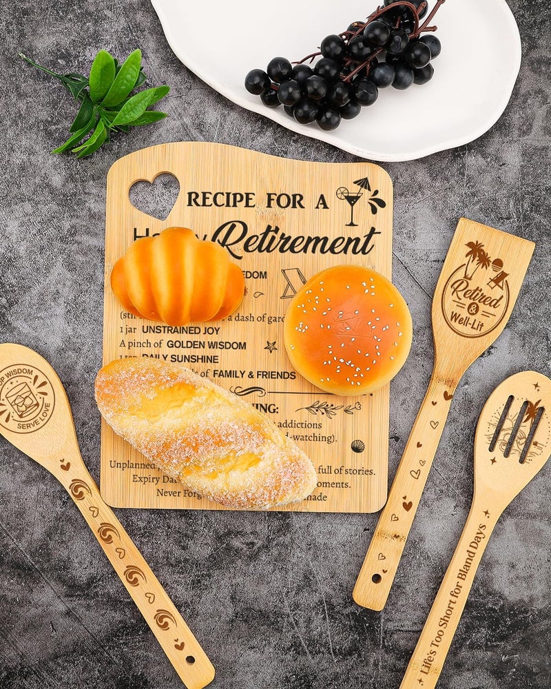Aremdys Retirement Gifts for Women, Recipe for A Happy Retirement Cutting Board Kitchen Decoration for Retired Coworker, Boss, Nurse, Teacher, Friend, Mom,2025 Retirement Gift Idea - Image 5